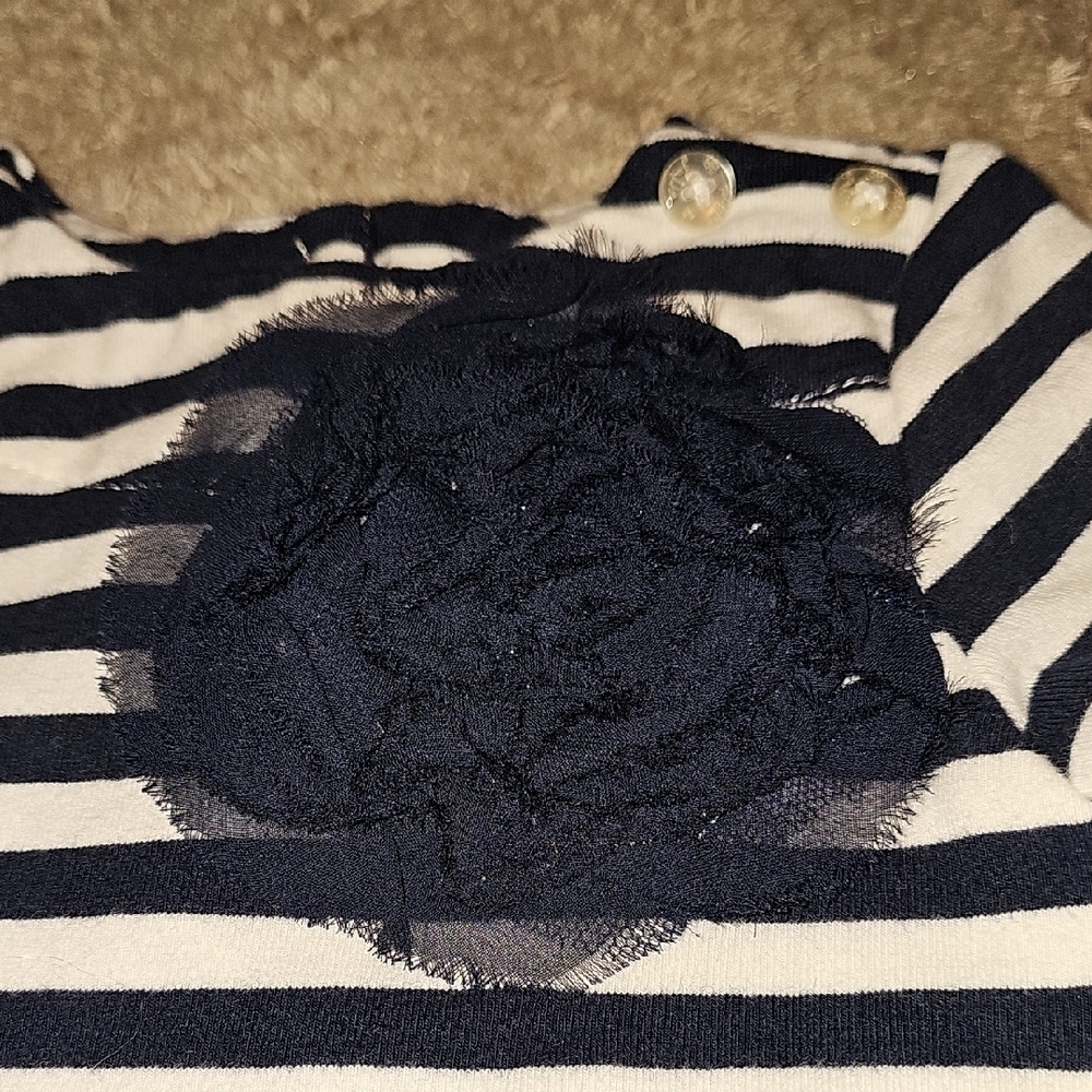Striped Navy and White Baby Dress with Tulle Skirt - Picture 3 of 4